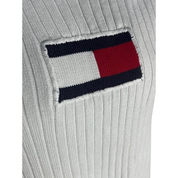Vintage Tommy Hilfiger L Ribbed White Sweater Tee Classic Flag Logo 90s Iconic - Picture 2 of 7